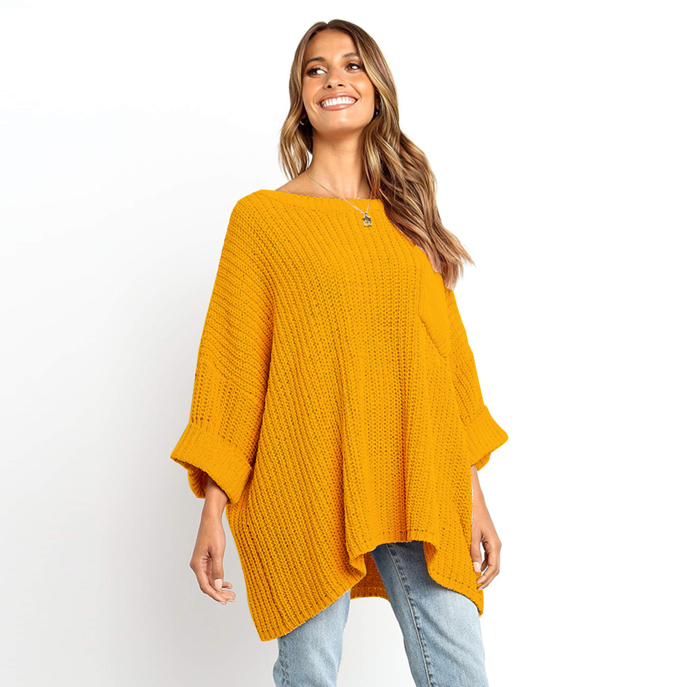 SZ60241-2 Yellow Knit One Shoulder Long Sleeve Casual Sweater